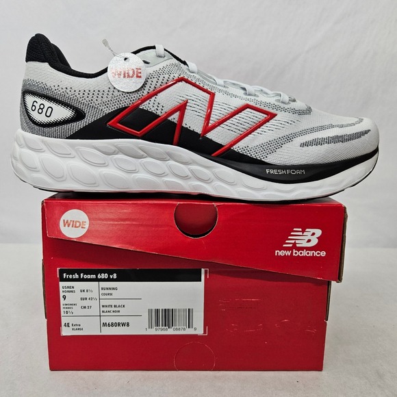 New Balance Fresh Foam 680 V8 Running Shoe M680RW8 White Black Mens Sz 9 XWide